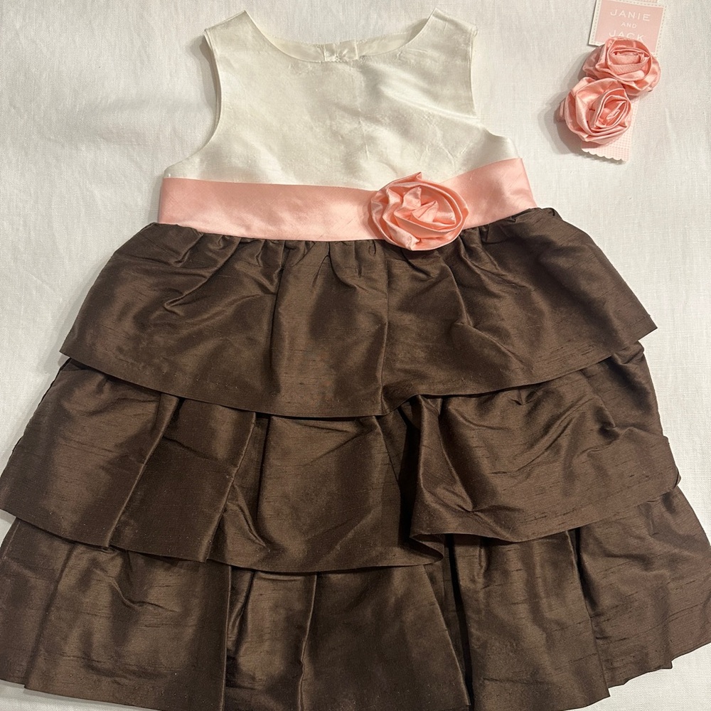 Neapolitan Tiered Dress with Pink Floral Bows